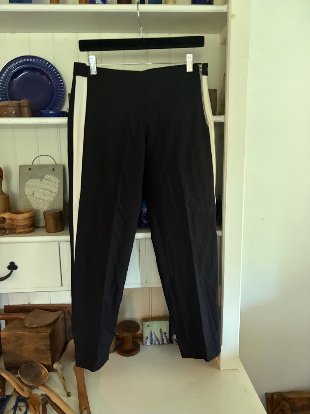 Judith and Charles Black Pants with Cream Side Stripe - Women